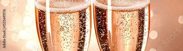 Fototapeta Two Champagne Glasses with Sparkling Bubbles on Elegant Background
