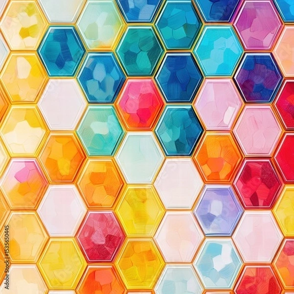 Fototapeta Hexagons in Digital Artwork with Vibrant Color Palette