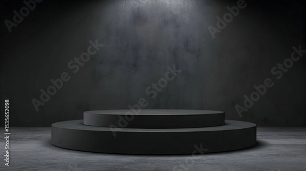 Obraz Dark Gray Stage with Concrete Textures and Dramatic Lighting for Product Display