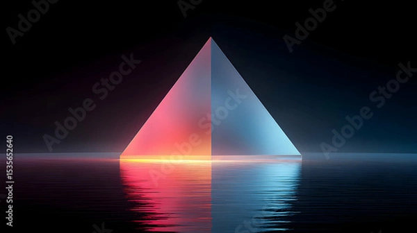 Obraz Illuminated Geometric Pyramid Shape Reflecting in Water with Red and Blue Light