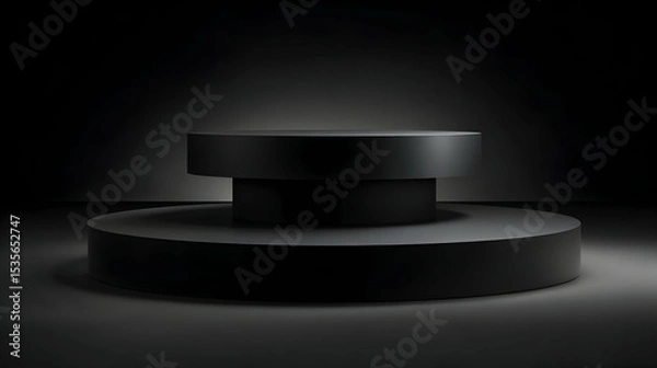 Obraz Minimalist Black Podium On Dark Background For Product Display With Dramatic Lighting