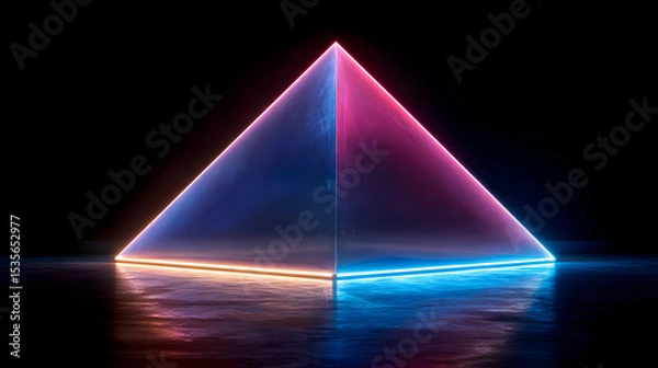 Obraz Neon Pyramid Illuminated With Blue Pink And Orange Colors On Wet Surface