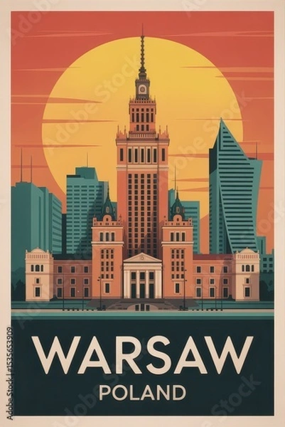 Obraz Retro Warsaw Travel Poster
