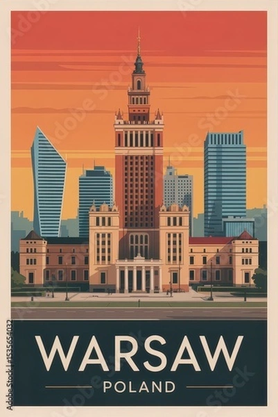 Obraz Retro Warsaw Travel Poster