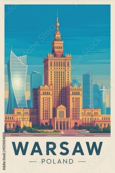 Obraz Retro Warsaw Travel Poster