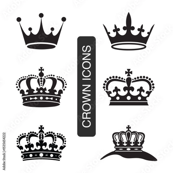 Obraz Crown Silhouettes. Elegant Vintage King and Queen Crown Icons. Simple and minimalistic crown vector illustration.