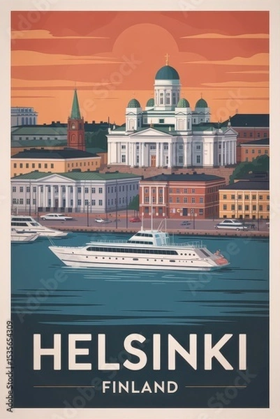 Obraz Retro Helsinki Travel Poster