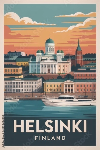 Obraz Retro Helsinki Travel Poster