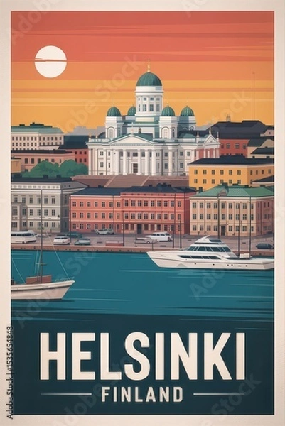 Obraz Retro Helsinki Travel Poster