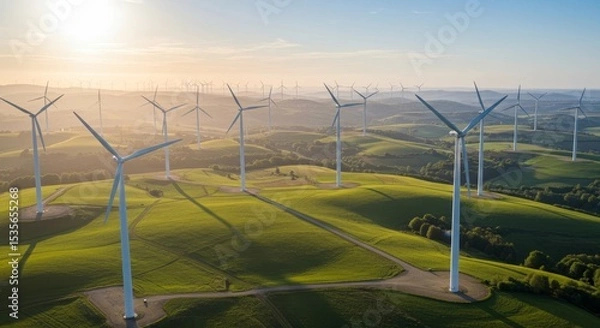 Obraz Verdant Hills Wind Farm Energy - Sustainable energy, clean power, renewable resources, environmental conservation, and technological advancement