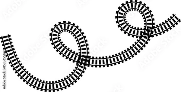 Fototapeta Railway train track vector route. Rail line, subway map, and railroad elements for game UI and graphic design icon set easy to edit. Rail pattern round circular curve railroad path icon