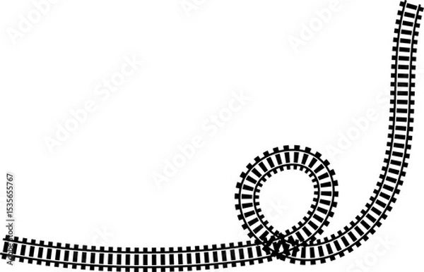Fototapeta Railway train track vector route. Rail line, subway map, and railroad elements for game UI and graphic design icon set easy to edit. Rail pattern round circular curve railroad path icon