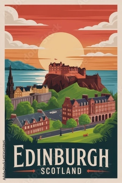 Obraz Edinburgh Retro Travel Poster