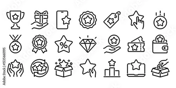 Obraz Exclusive benefit, prize, incentive, reward editable stroke outline icons set isolated on white background flat vector illustration.