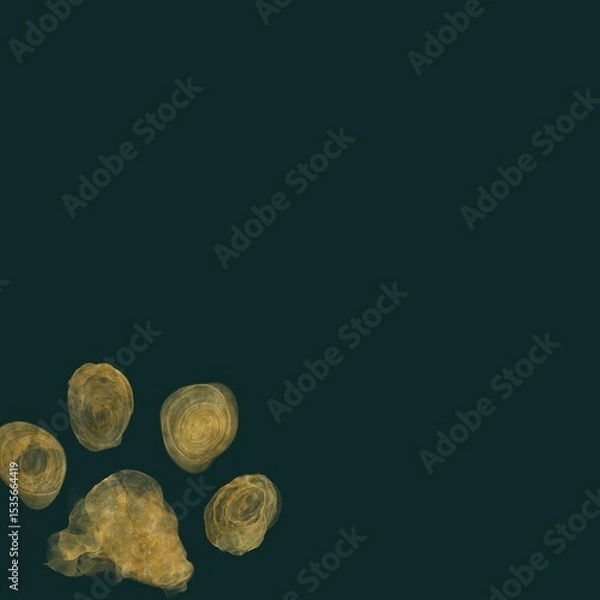 Obraz ダーク正方形テンプレート。緑背景に金色のアルコールインクアートの猫の足跡