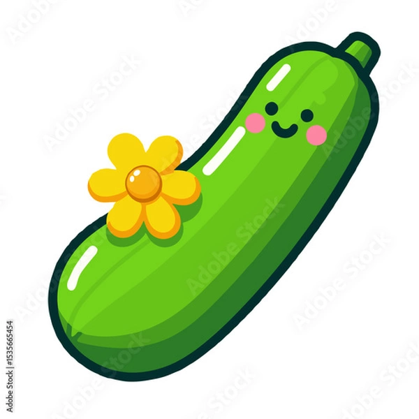 Obraz Cheerful zucchini with flower cartoon for eco-friendly campaigns, organic produce visuals, and farm-to-table themes on transparent background