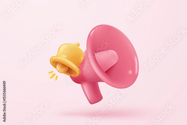 Fototapeta 3d megaphone speaker or loudspeaker bullhorn for announce promotion in background, megaphone loud hailer with microphone, speakerphone 3d icon vector render illustration for alert and announcement