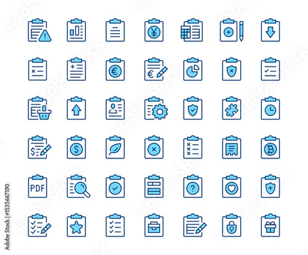 Fototapeta Clipboard icons. Vector line icon set. Modern outline design. Blue concept