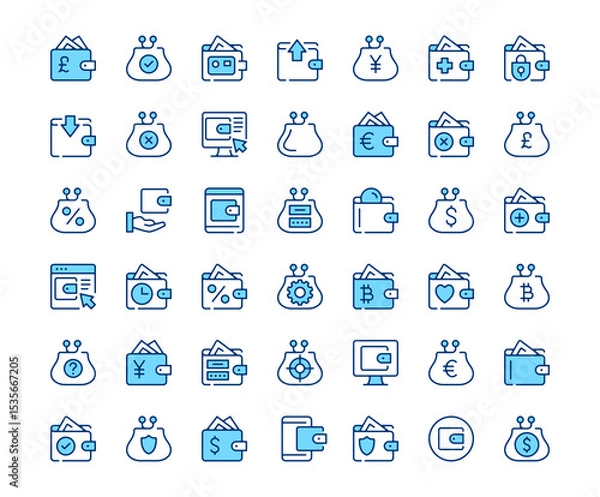 Fototapeta Wallet icons. Vector line icon set. Modern outline design. Blue concept