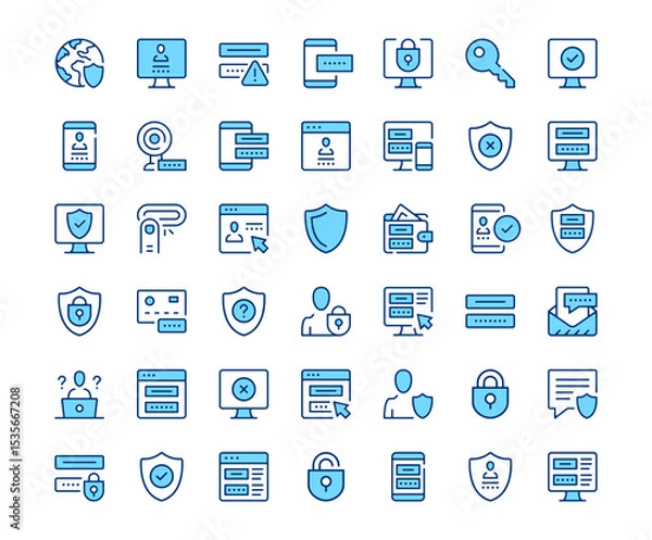 Fototapeta Password icons. Vector line icon set. Modern outline design. Blue concept
