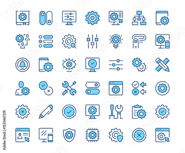 Fototapeta Settings icons. Vector line icon set. Modern outline design. Blue concept