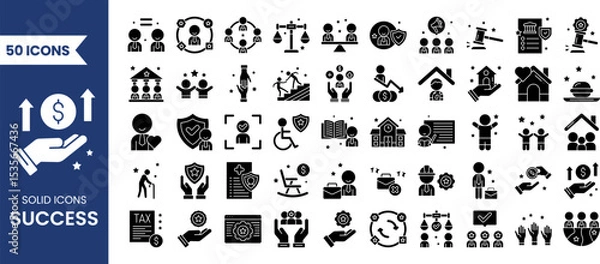 Fototapeta Success icon set in solid style. Icons related to progress, career, growth, profit and more. Vector illustration