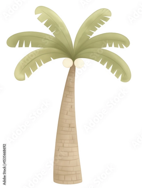Fototapeta Cartoon palm tree illustration with coconuts on a white background