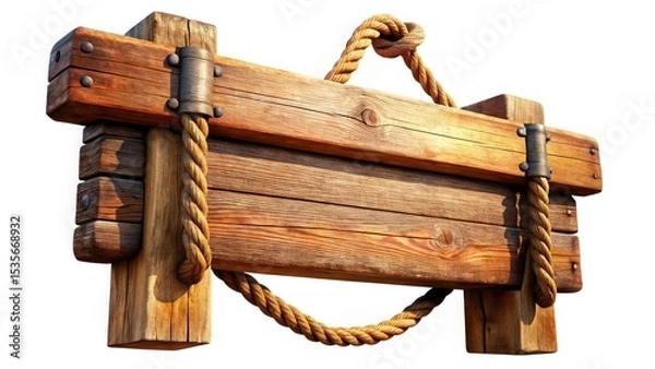 Fototapeta Aerial View Wooden Signboard Rope Custom Message PNG Background