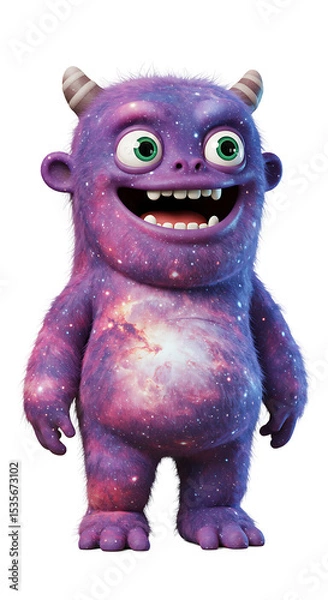 Fototapeta 3D Render of a Furry Purple Galaxy Monster Character png, isolated on trasparent background