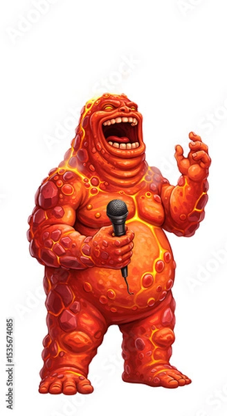 Fototapeta Illustration of Lava Monster Singing into a Microphone png, isolated on trasparent background