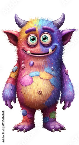 Fototapeta Cartoon Illustration of a Colorful Furry Monster png, isolated on trasparent background