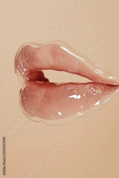 Obraz Glossy lips displayed against a soft beige background highlighting texture and shine