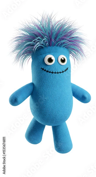 Fototapeta Illustration of a Blue Knitted Monster on a Black Background png, isolated on trasparent background