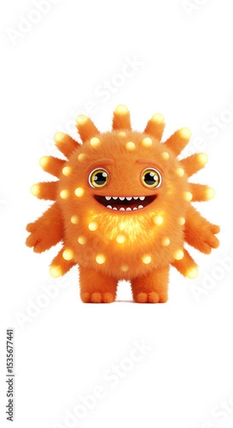 Fototapeta Illustration of a Cute, Furry Orange Monster with Glowing Orbs png, isolated on trasparent background