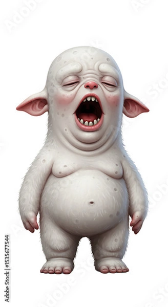 Fototapeta Fantasy Illustration of a Screaming White Creature png, isolated on trasparent background