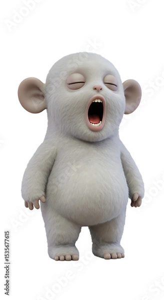 Fototapeta 3D Rendered Cartoon White Ape Yawning Isolated on Black Background png, isolated on trasparent background