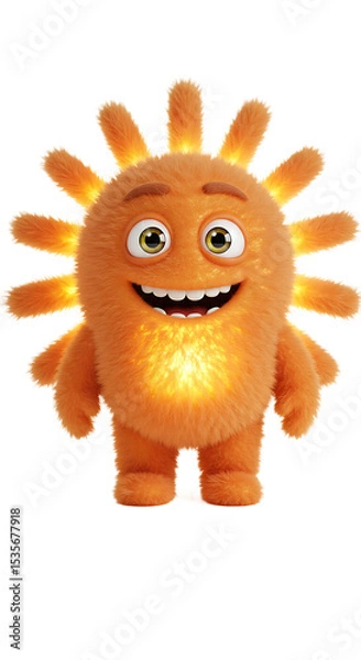 Fototapeta 3D Rendering: Cheerful Orange Furry Monster Character png, isolated on trasparent background
