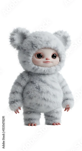 Fototapeta Cute 3D Render of a Furry Character on Black Background png, isolated on trasparent background