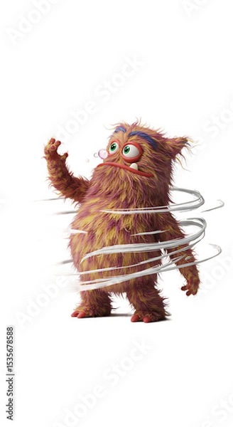 Fototapeta Illustration of a Funny Furry Monster on Black Background png, isolated on trasparent background