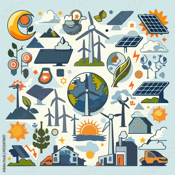Fototapeta Green Energy Concept Art – Wind and Solar Vectors