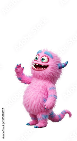 Fototapeta Cute Pink Monster Blowing Bubbles Illustration png, isolated on trasparent background
