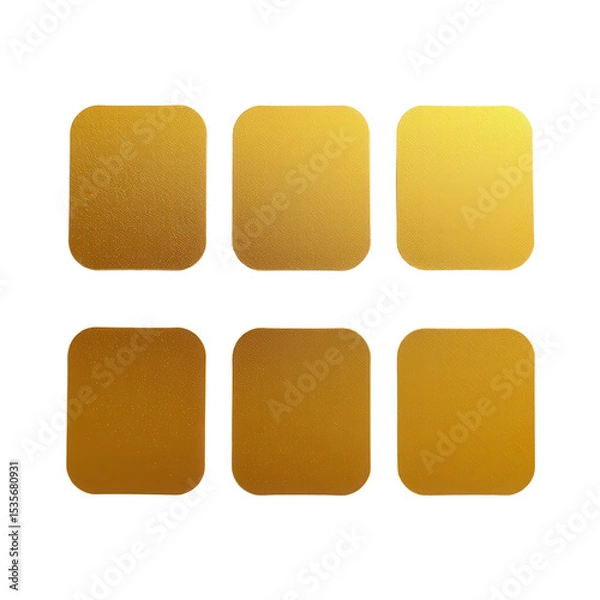Fototapeta Collection of Smooth Golden Rectangles on White Background for Texture and Design Applications