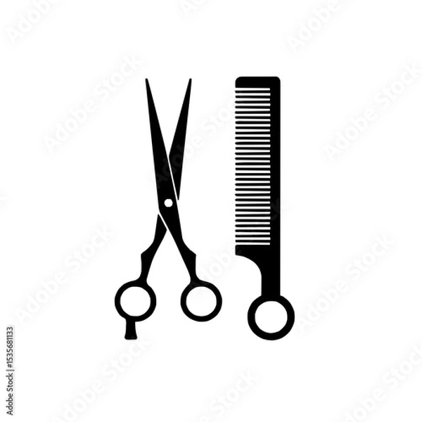 Fototapeta Modern Barber Icon Featuring Scissors and Comb with Clean Lines, Perfect for Vibrant Digital Emblem Creation