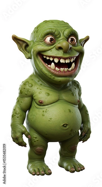Fototapeta Illustration of a Cartoon Green Troll with a Big Smile png, isolated on trasparent background