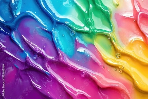 Obraz Glossy nail polish in vibrant rainbow colors swirled in a smooth flowing texture with bubbles and high shine