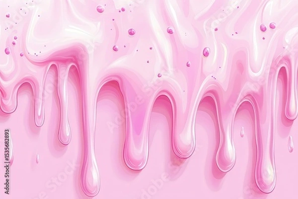 Fototapeta pink liquid background with dripping milk or cream, pastel design with copy space. flowing liquid for product packaging design. backdrop for a candy or ice cream advertising banner template
