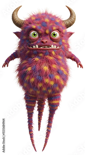 Fototapeta 3D Render of Colorful Furry Monster Character on Black Background png, isolated on trasparent background