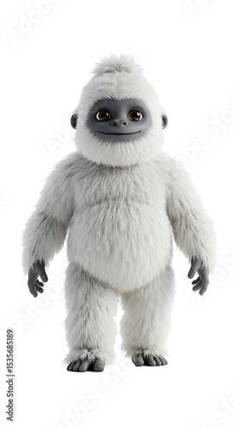 Fototapeta Cartoon Yeti Character 3D Rendering on Black Background png, isolated on trasparent background