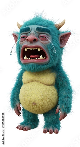 Fototapeta Illustration of a Crying Cartoon Monster png, isolated on trasparent background