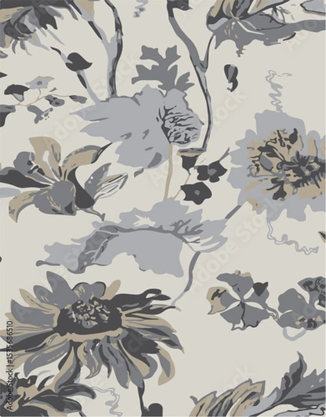 Fototapeta botanical floral, vector, seamless pattern , herbs and leaves ,big set, background with flowers